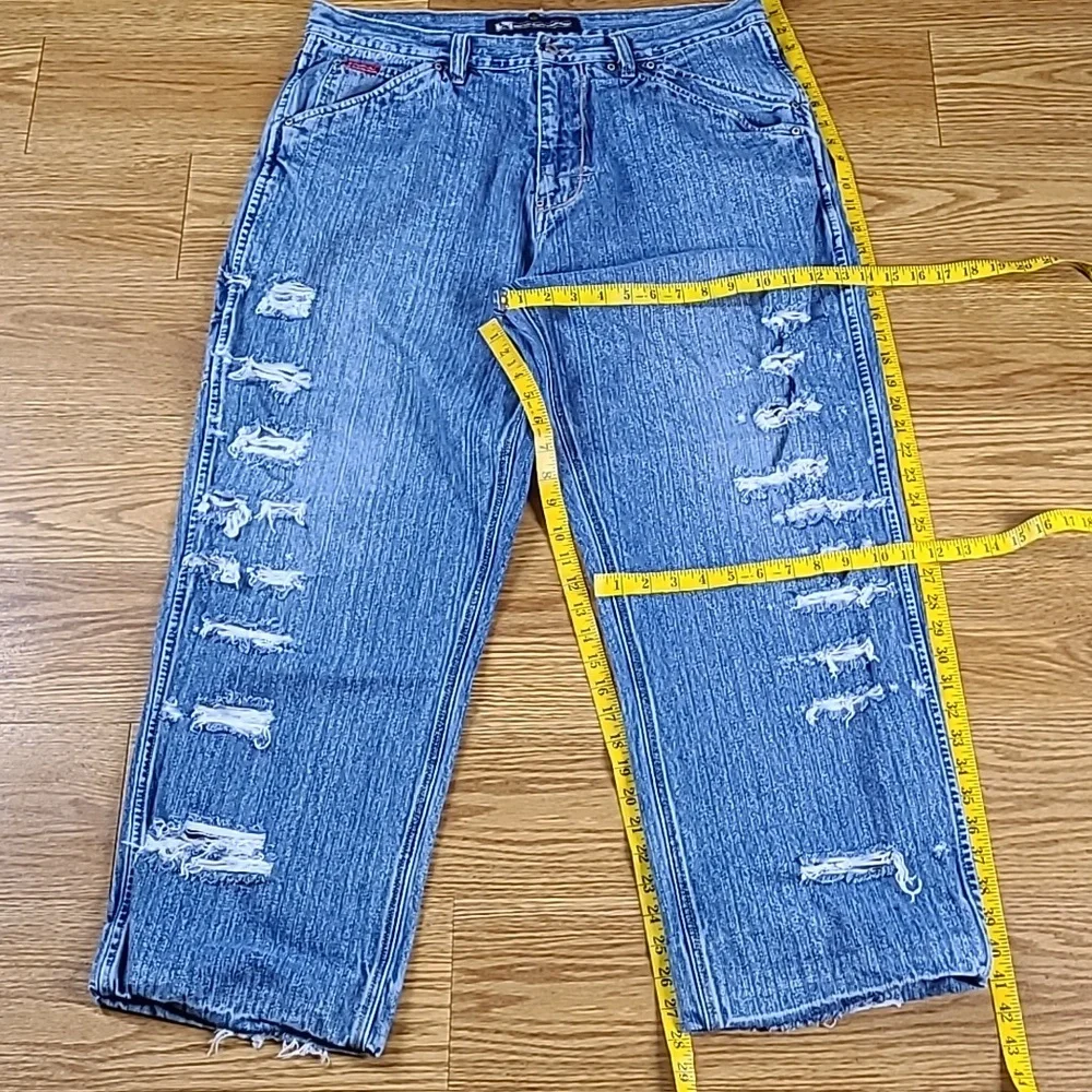 DRUNKN MUNKY VINTAGE 38x28 MENS DISTROYED FADED STRIGHT BAGY JEANS